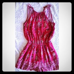 Red Floral Print Short Romper